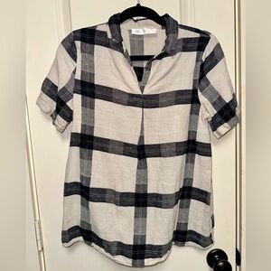 Tan/Black plaid tunic blouse
